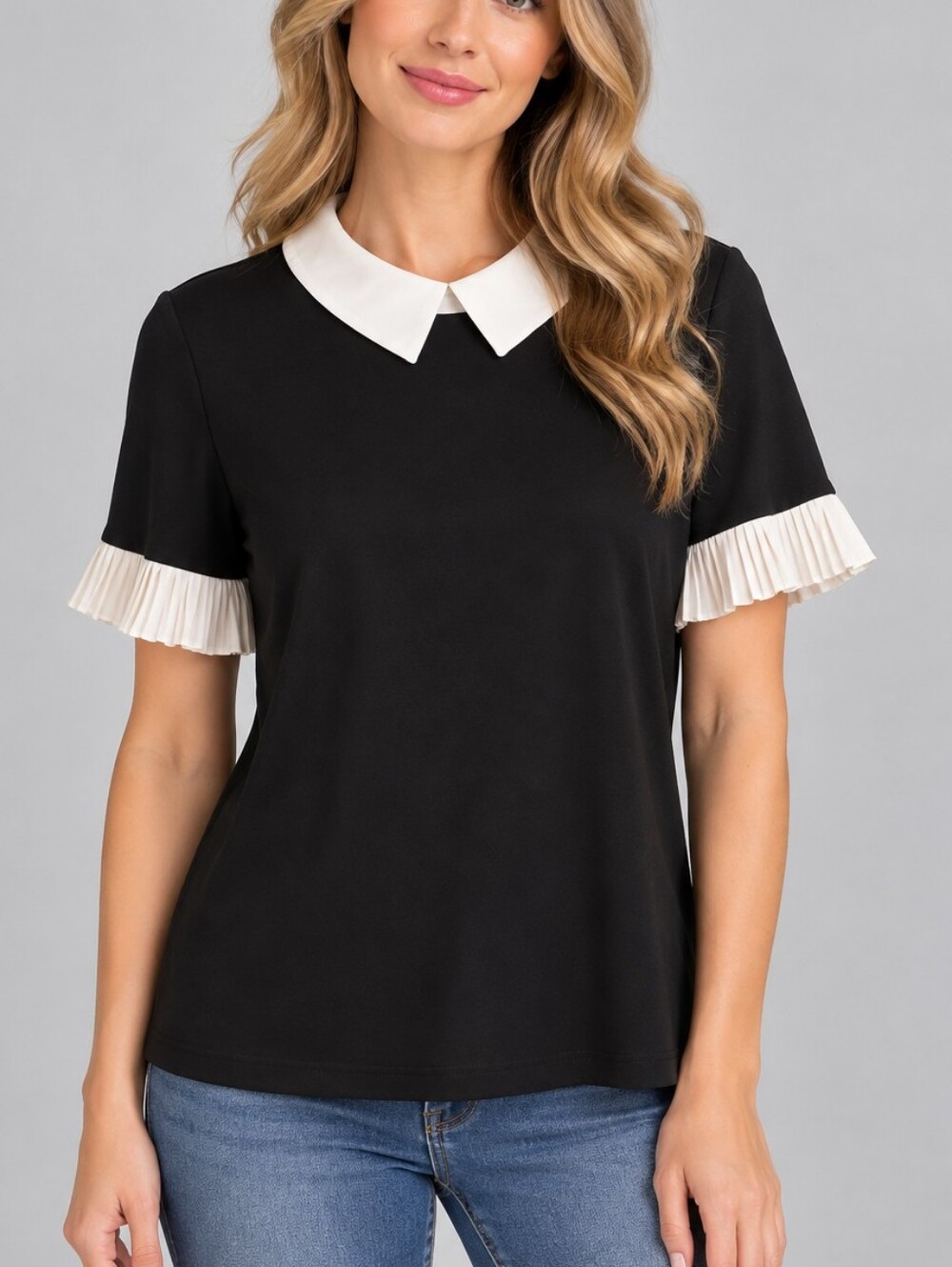 AUW Black Pleated Ruffle Sleeve Steampunk Goth Blouse Size Large